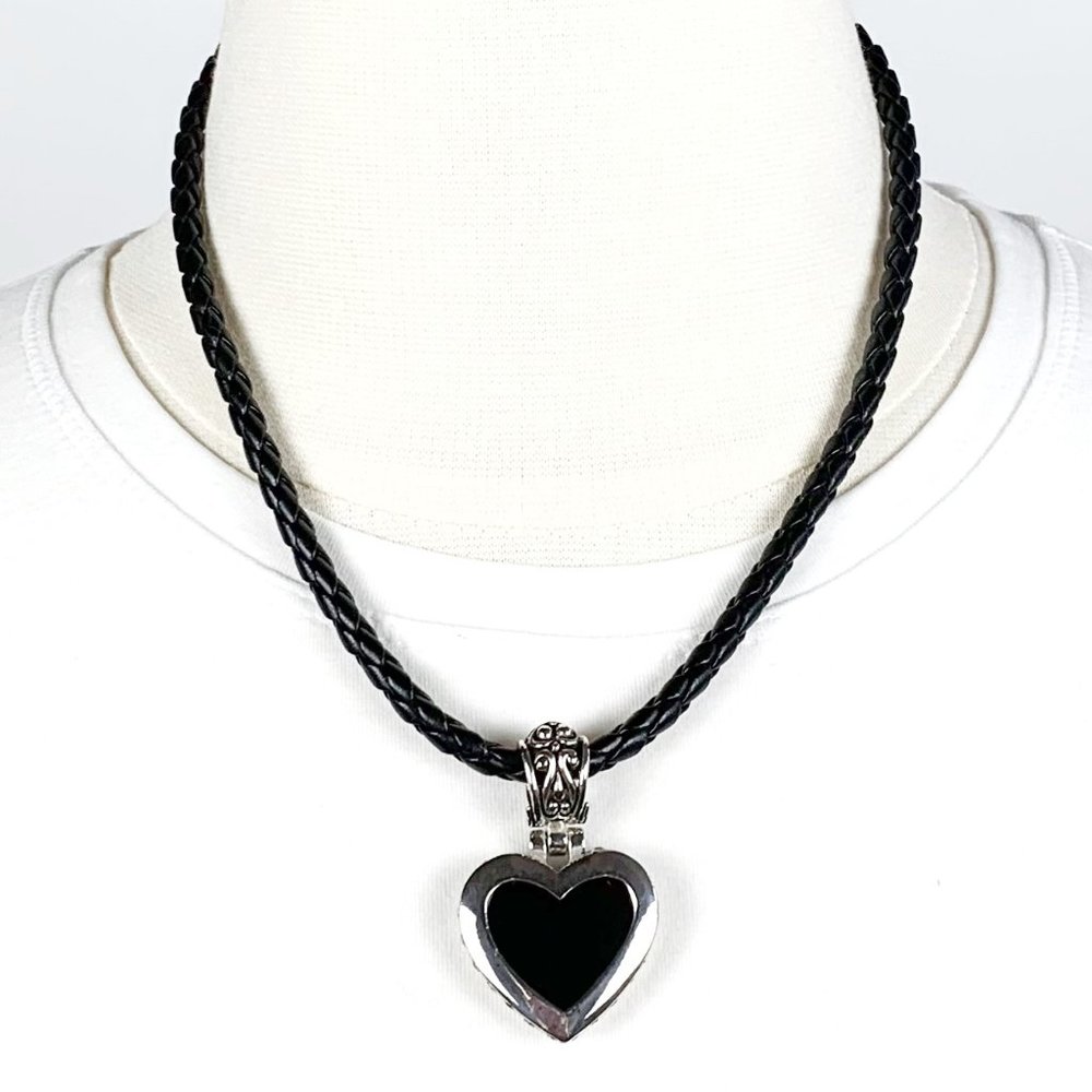 Silver and Black Heart Necklace and Earring Set - Picture 3 of 7